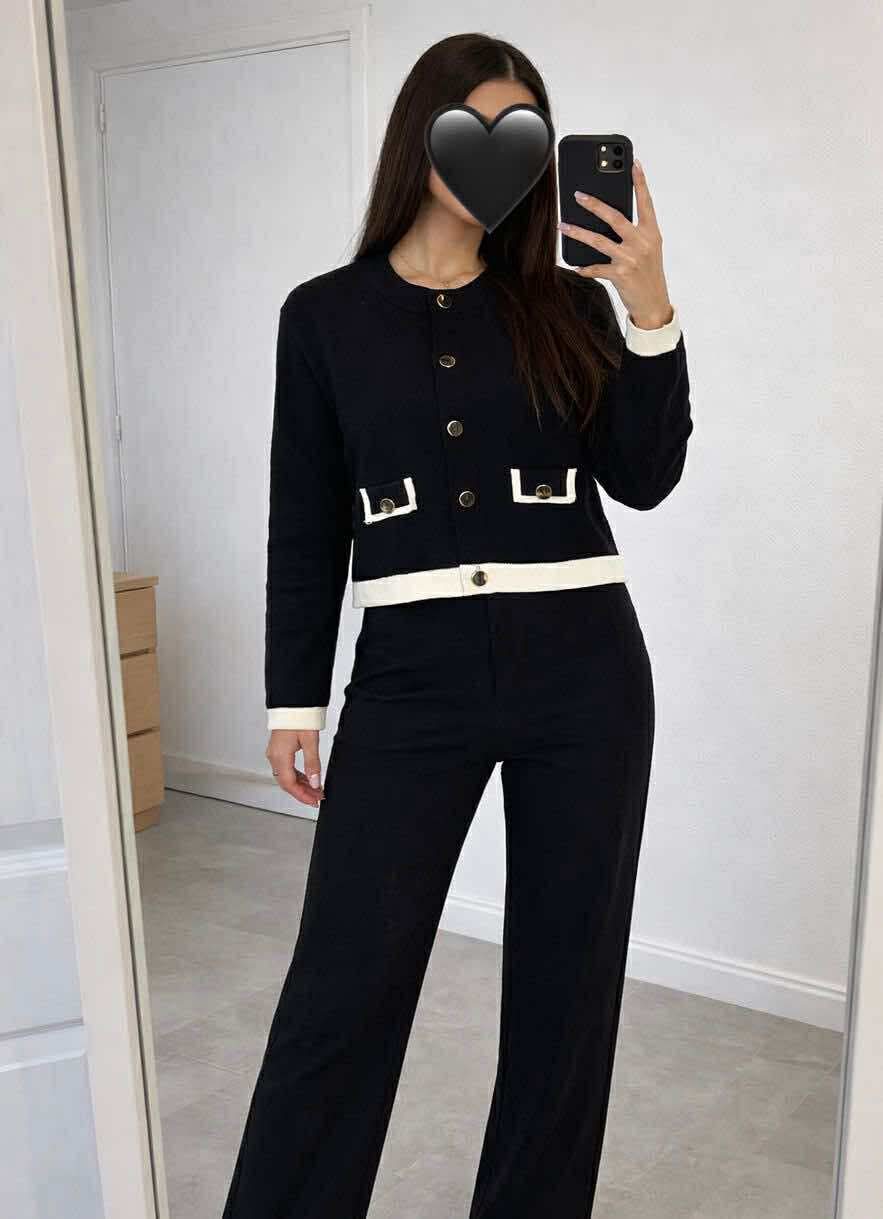 Ensemble deux pièces noir & crème – Chic intemporel